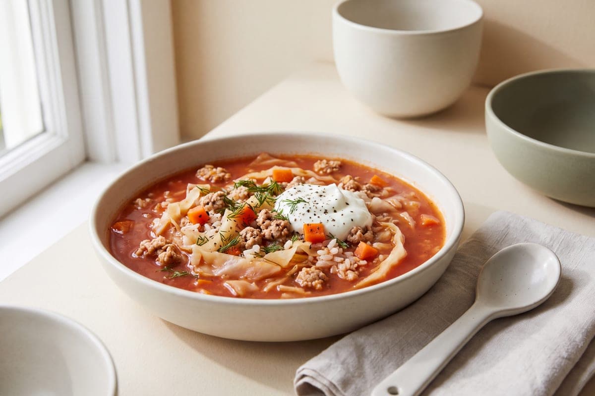 High-Protein Cabbage Roll Soup with Turkey